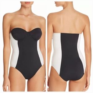 NWOT Echo Black/White Slimming Bandeau Women One-piece Swimsuit, size 12